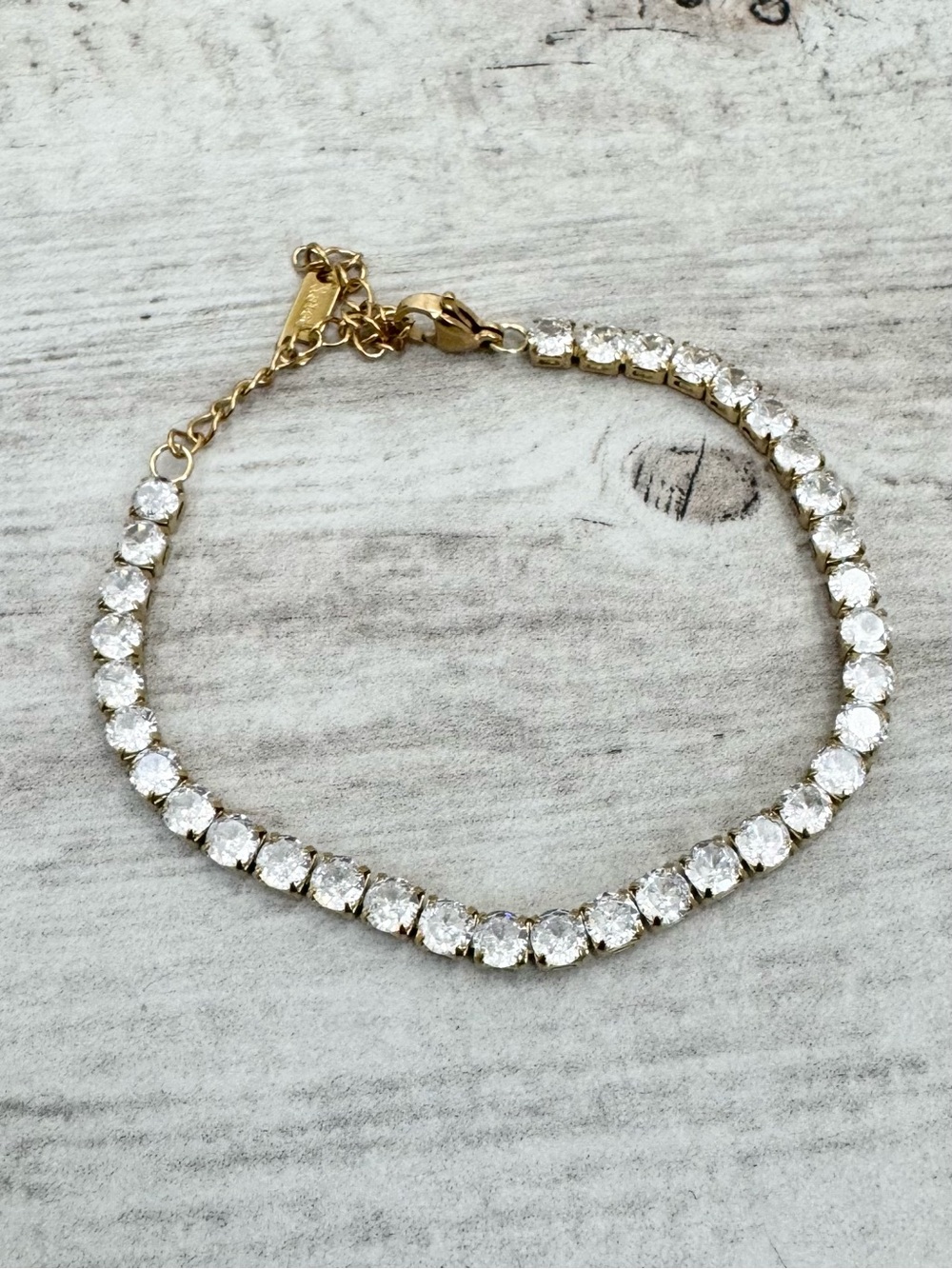 Clear Crystal Gold Stainless Steel Tennis Bracelet